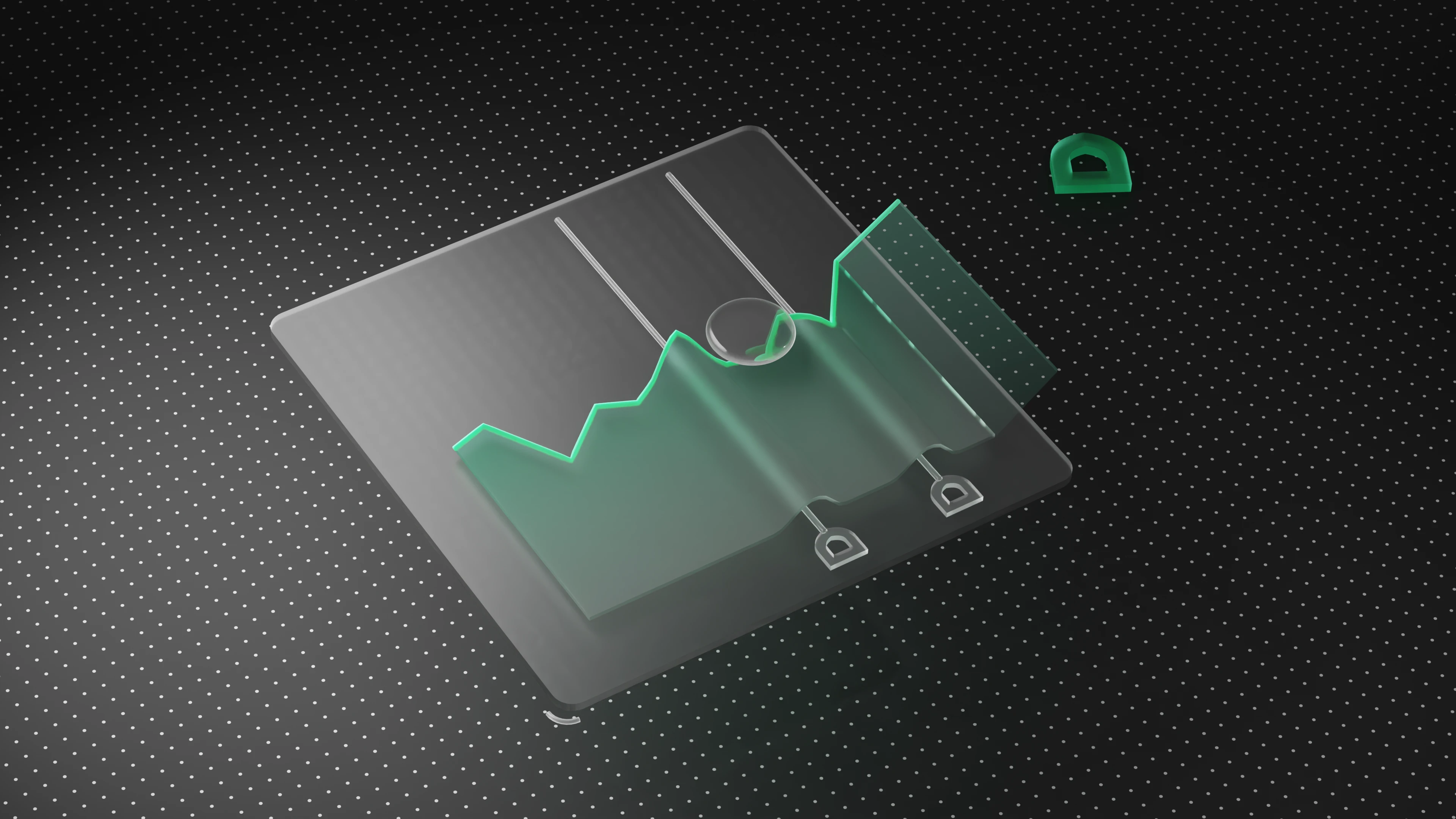 A chart rising across a glass panel